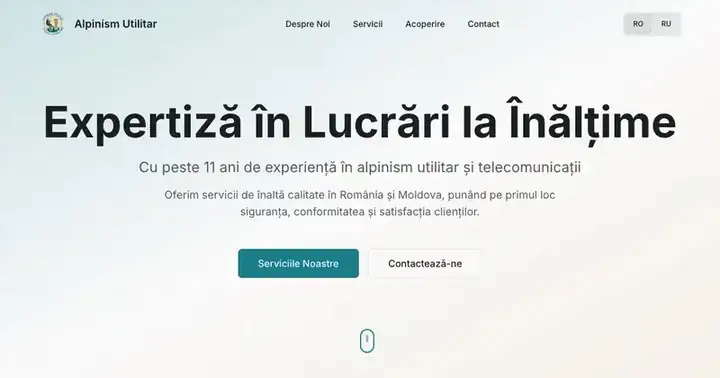 Screenshot site Alpinism Utilitar cu prezentarea serviciilor de lucrări la înălțime