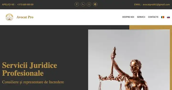 Screenshot site Avocat Pro cu pagina de servicii juridice