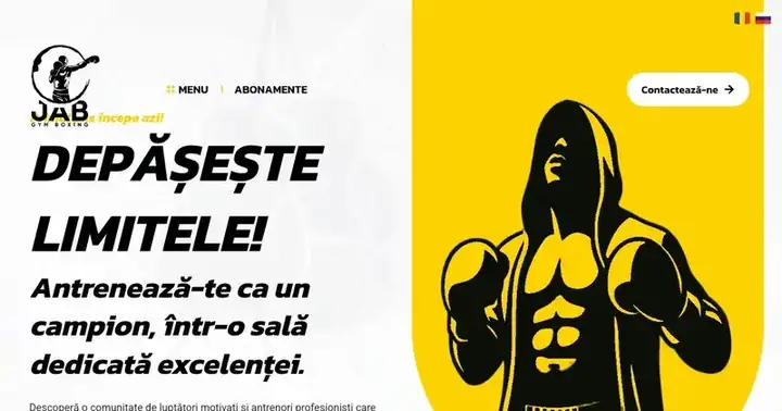 Screenshot site JAB Gym Boxing cu pagina principală a clubului de box