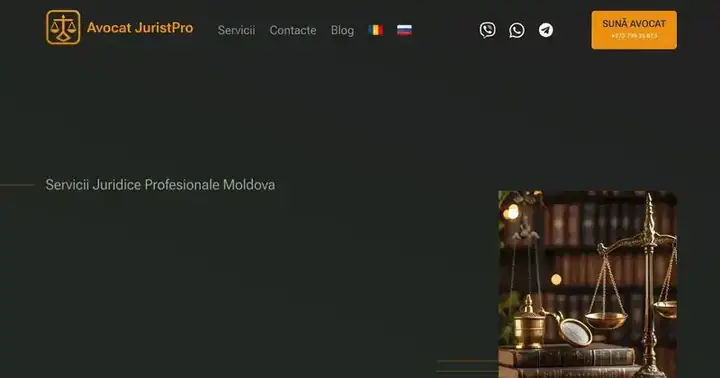 Screenshot site Jurist Chișinău cu pagina de servicii juridice