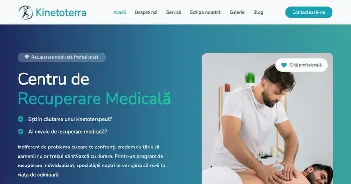 Screenshot site KinetoTerra cu pagina de servicii de kinetoterapie