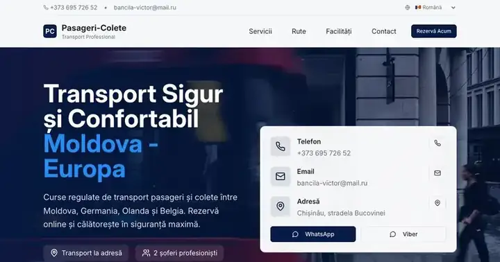 Screenshot site Pasageri Colete cu rutele de transport internațional