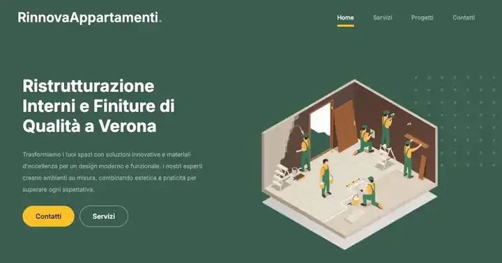 Screenshot site Rinnova Appartamenti cu pagina de proiecte de renovare