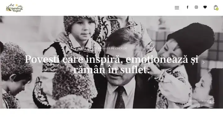 Screenshot platformă Spiridon Vangheli cu pagina principală și magazinul de cărți