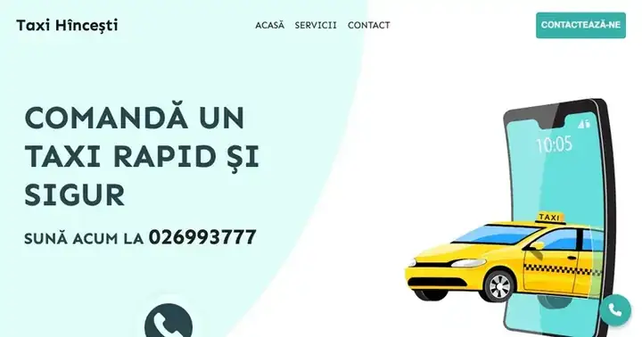 Screenshot site Taxi Hîncești cu formularul de comandă taxi