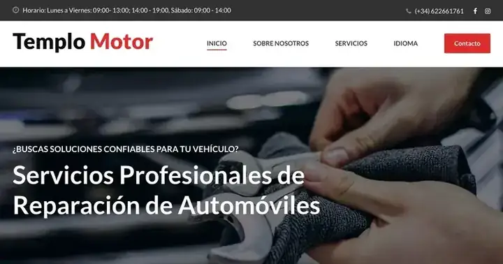 Screenshot site Templo Motor cu pagina de servicii auto