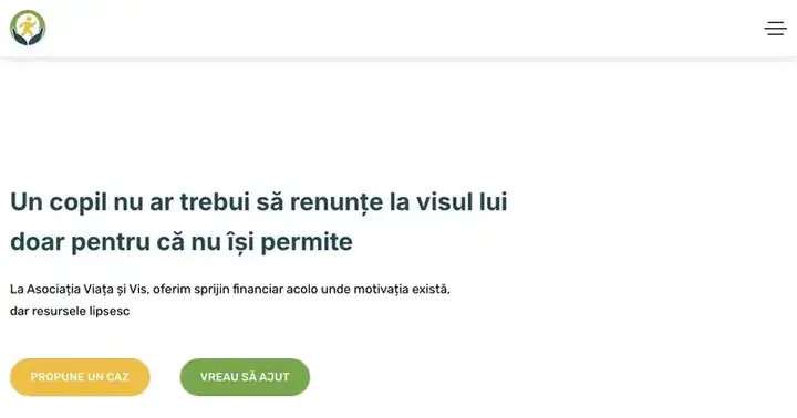 Screenshot site Viața și Vis cu pagina de proiecte și campanii de donații