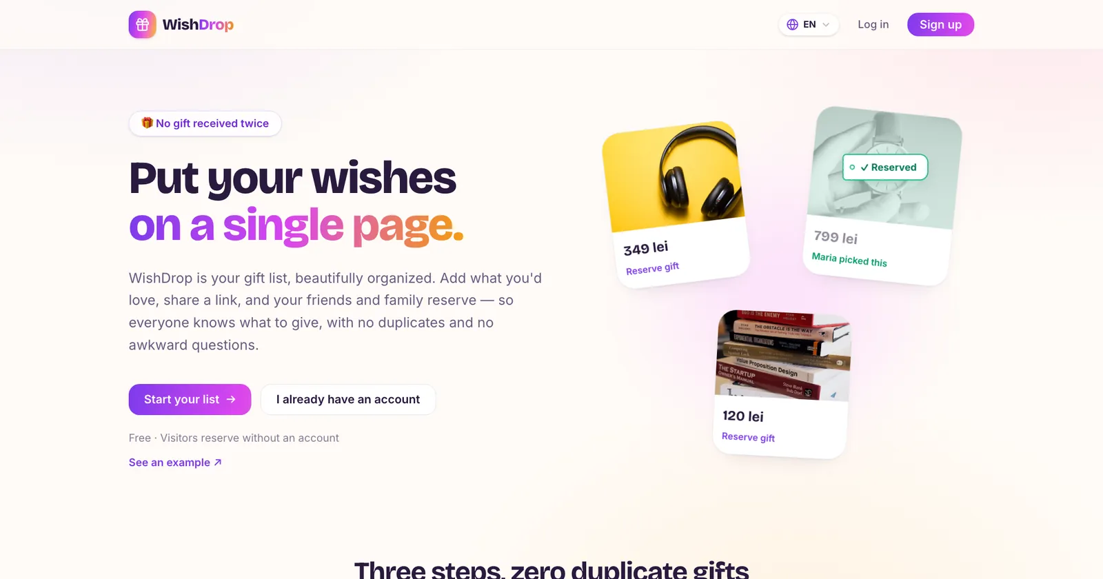 WishDrop — aplicație de liste de cadouri partajabile